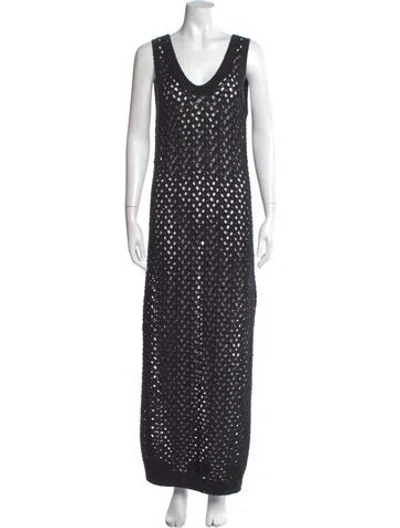 Pre-owned Brunello Cucinelli Polka Dot Print Long Dress In Black