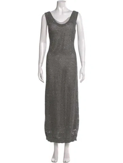 Pre-owned Brunello Cucinelli Polka Dot Print Long Dress W/ Tags In Gray