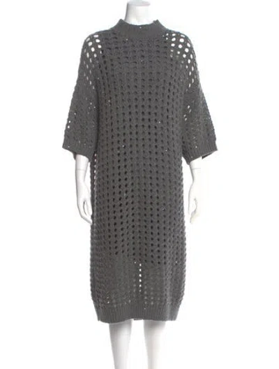 Pre-owned Brunello Cucinelli Polka Dot Print Midi Length Dress In Gray