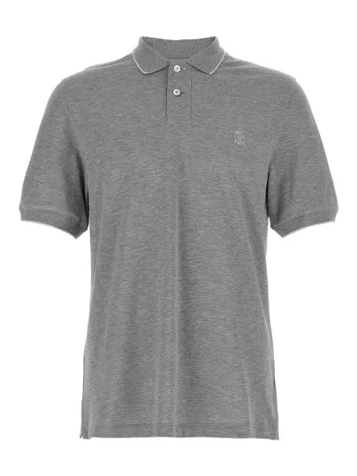 Brunello Cucinelli Logo Piqu Polo Shirt In Gray