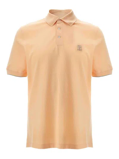 Brunello Cucinelli Logo Piqu Polo Shirt In Orange