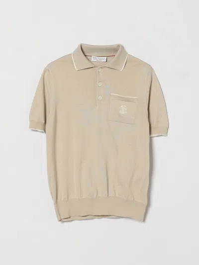 Brunello Cucinelli Kids'  Boy's Cotton Knit Polo Shirt With Pocket And Crest In Neutral