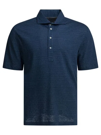 Brunello Cucinelli 亚麻棉质系扣 Polo 衫 In Blue