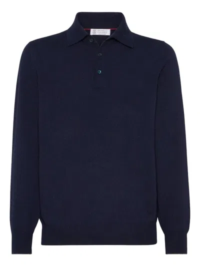 Brunello Cucinelli Polo Bottom ml In Blue