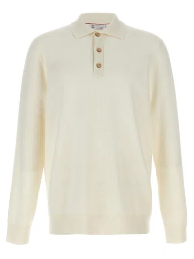 Brunello Cucinelli Polo Cashmere Sweater In White
