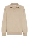 Brunello Cucinelli Cashmere Double Knit Polo Shirt In Neutral
