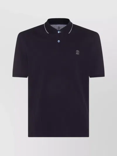 Brunello Cucinelli Polo Collared Shirt Short Sleeves In Blue