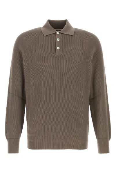 Brunello Cucinelli Mud Cotton Polo Shirt In Multi
