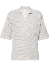 Brunello Cucinelli Open-knit Cotton Polo Sweater In White