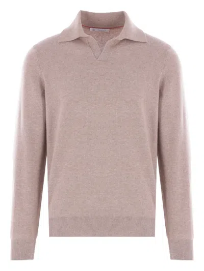 Brunello Cucinelli Polo-neck Cashmere Sweater In Pink