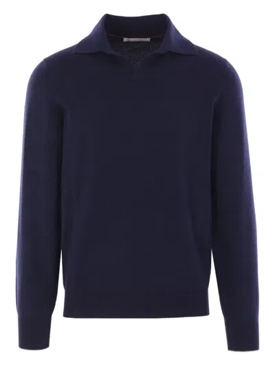 Brunello Cucinelli Polo-neck Cashmere Sweater In Blue