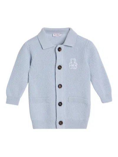 Brunello Cucinelli Babies' Polo领罗纹开衫 In Blue
