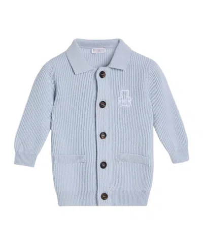Brunello Cucinelli Polo-neck Ribbed Cardigan In Blue