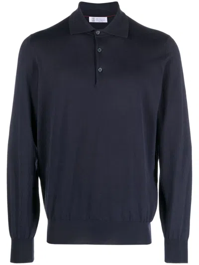 Brunello Cucinelli Long-sleeved Collared Sweater In Blue