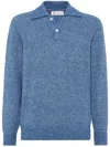 Brunello Cucinelli Alpeca-blend Flecked Polo Sweater In Blue