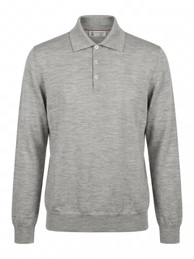 Brunello Cucinelli Polo Neck Sweater In Gray