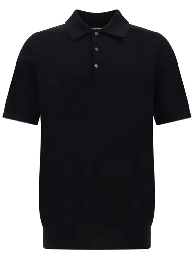 Brunello Cucinelli Black Polo Shirt In Cotton Short-sleeves With Bottons