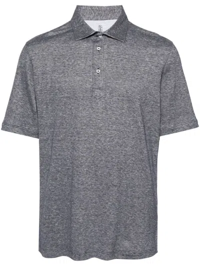 Brunello Cucinelli Mélange-effect Polo Shirt In Blue