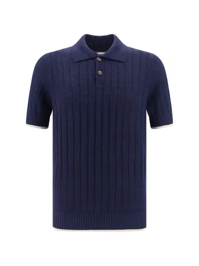 Brunello Cucinelli Polo Shirts In Navy+oyster
