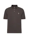 Brunello Cucinelli Cotton Polo Shirt With Printed Logo In Caffe+off White