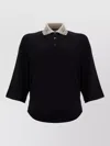 Brunello Cucinelli Polo Shirt Embellished Collar Three Quarter Sleeves In Black