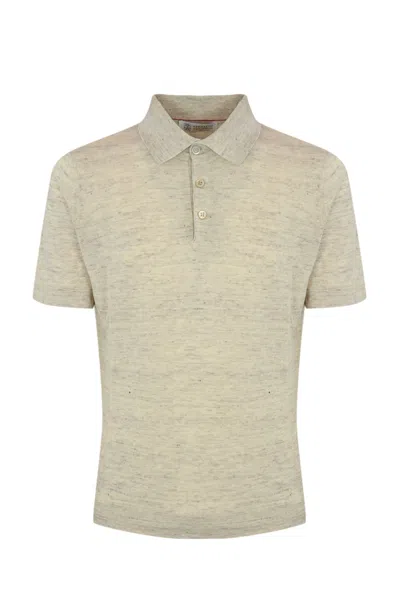 Brunello Cucinelli Polo Shirt In Linen And Cotton In Juta