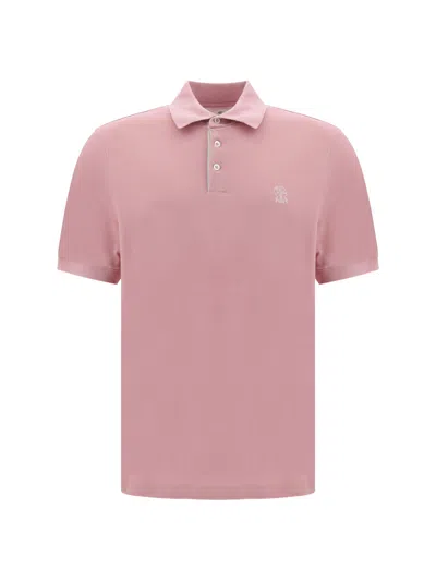 Brunello Cucinelli Logo印花珠地布棉polo衫 In Pink