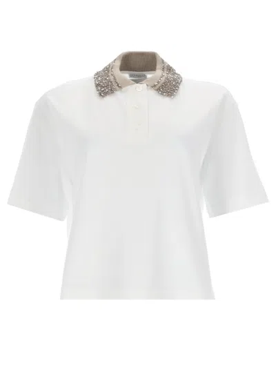 Brunello Cucinelli Polo Shirt With Dazzling Collar In White