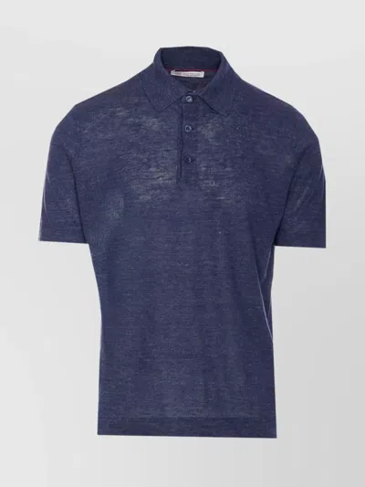 Brunello Cucinelli Polo Shirt With Regular Collar And Button Placket In Blue