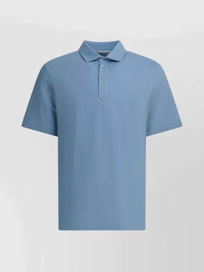 Brunello Cucinelli Polo Shirt With Short Sleeves And Collar In Blue