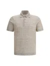 Brunello Cucinelli Linen Blend Polo Shirt With Traditional Collar In Neutral