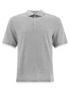 Brunello Cucinelli Silk Polo Sweater With Two-tone Double Layer Detail In Gray