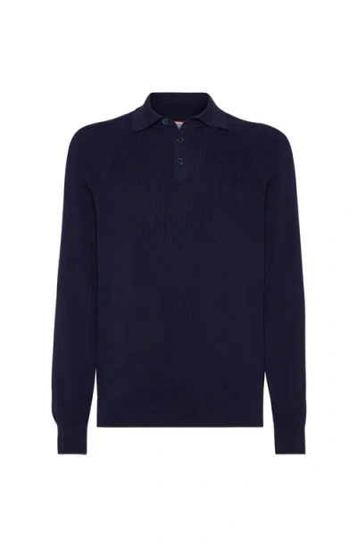 Brunello Cucinelli Polo-style Sweater In Blue