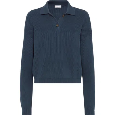 Brunello Cucinelli Polo-style Sweater In Blue