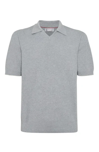Brunello Cucinelli Ribbed-knit Polo Jumper In Grey