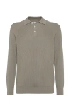 Brunello Cucinelli Cotton English-rib Polo Sweater In Khaki