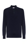 Brunello Cucinelli Ribbed Blue Polo Shirt In Cotton Long-sleeves In Navy Blue