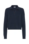 Brunello Cucinelli Ribbed-knit Cotton Polo Shirt In Night