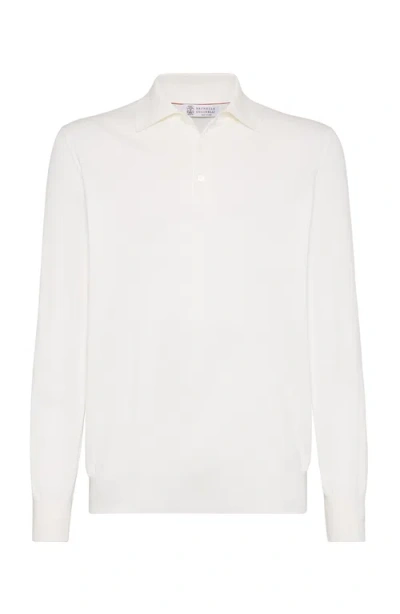Brunello Cucinelli Cotton Long-sleeve Polo Sweater In Panama