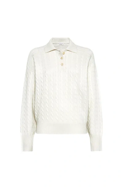 Brunello Cucinelli Polo-style Sweater With Monili In White