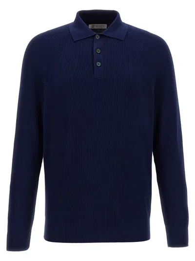 Brunello Cucinelli Polo Sweater In Blue