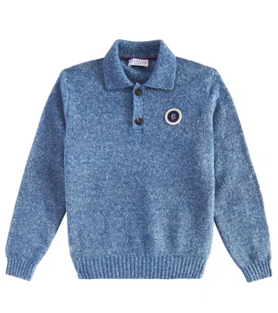 Brunello Cucinelli Kids' Polo Sweater In Blue