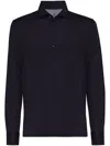Brunello Cucinelli Long-sleeved Cotton Polo Shirt In Blue