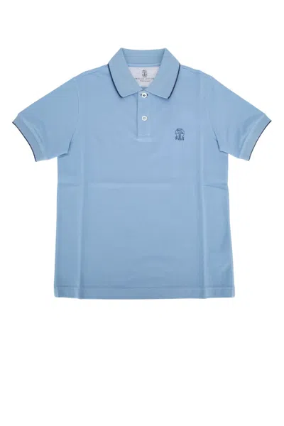 Brunello Cucinelli Kids' Heraldic Logo-embroidered Polo Shirt In Turchesebluindigo