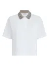 Brunello Cucinelli Women Cotton Jersey Polo Shirt With Dazzling Knit Collar In White