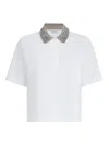 Brunello Cucinelli Women Cotton Jersey Polo Shirt With Dazzling Knit Collar In White