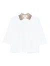 Brunello Cucinelli Women Cotton Jersey Polo Shirt With Dazzling Knit Collar In White
