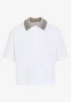 Brunello Cucinelli Women Cotton Jersey Polo Shirt With Dazzling Knit Collar In White
