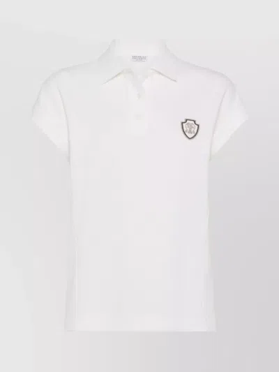 BRUNELLO CUCINELLI POLO TOP WITH CAP SLEEVES AND STRAIGHT HEM