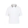 Brunello Cucinelli Polo With Dazzling Knit Collar In White